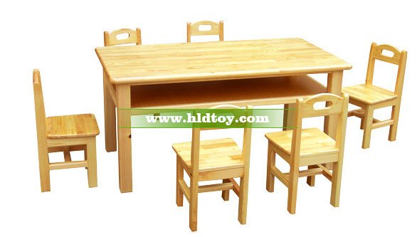 樟子松双层六人桌HG-3803 幼儿园桌椅