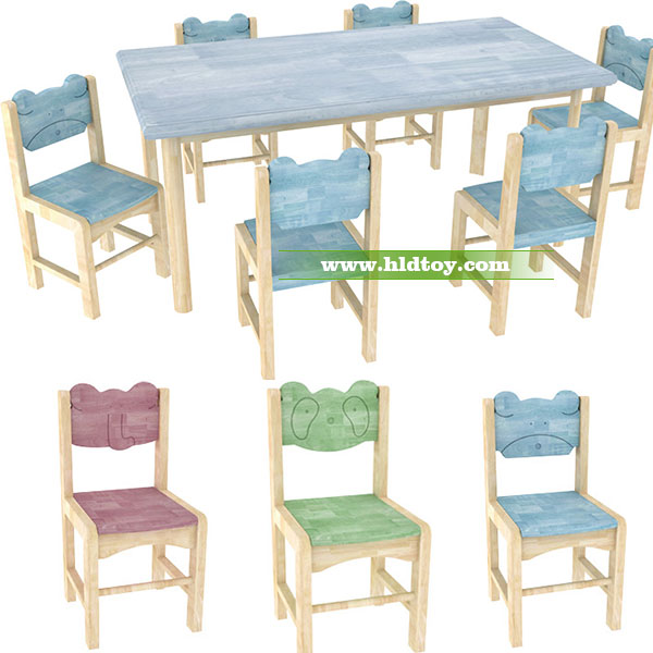 幼儿园可爱长方桌 可搭配6张带靠背椅子