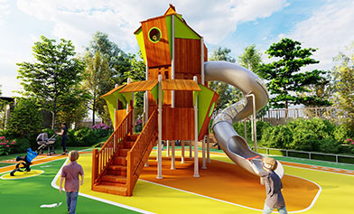 木制高塔造型不锈钢滑梯 儿童滑梯厂家